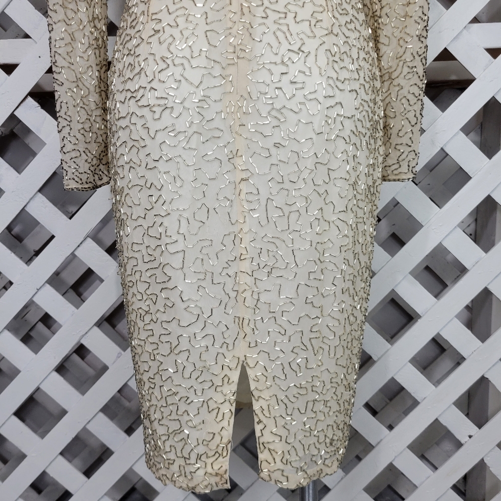Stunning Vintage Black Tie Cream, Silver and Gold Sequin Open Back Dress Size 8 - Picture 11 of 16